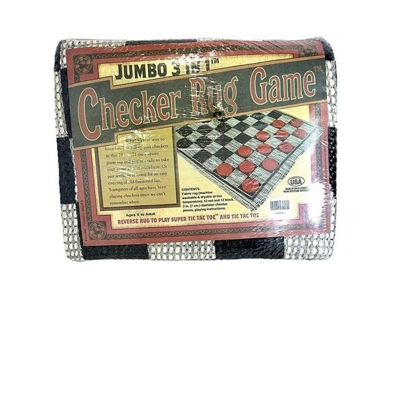 Jumbo 3-in-1 Checker Rug Game – Reversible Fabric Board for Checkers - Picture 1 of 4
